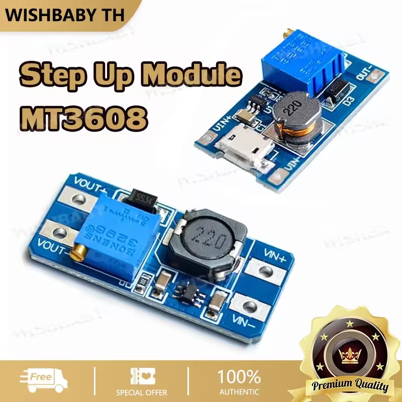 MT3608 แรงดันไฟฟ้าเพิ่ม  DC-DC Adjustable Boost Module 2A Boost Plate Step Up Module USB 2V-24V to 5V 9V 12V 28V