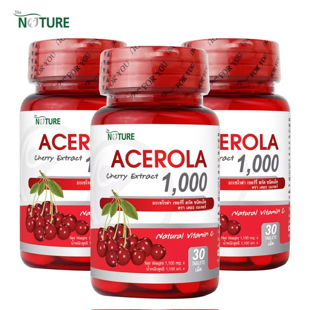 แพ็ค 3 คุ้มสุด วิตามินซี อะเซโรล่า เชอร์รี่ สกัด 1000 มก. Acerola วิตามิน วิตามินซีธรรมชาติ เดอะเนเจอร์ Acerola Cherry Extract 1000 mg. The Nature Vitamin