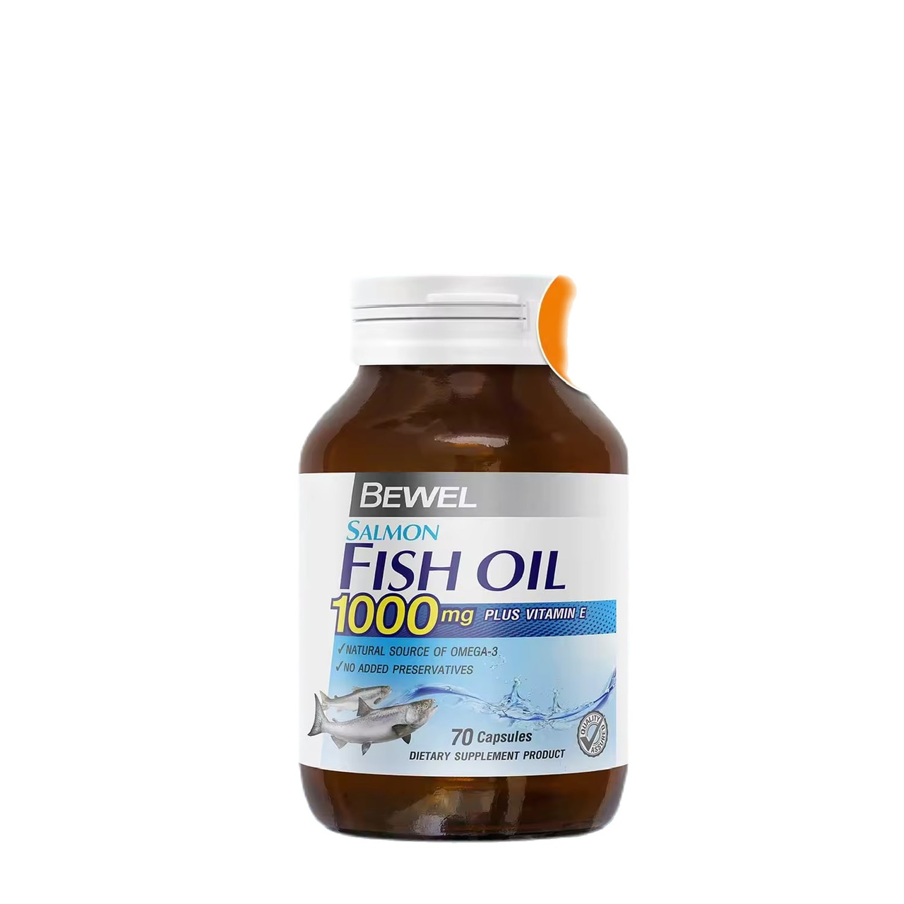 Bewel Salmon Fish Oil (70 เม็ด) - บีเวล น้ำมันปลาแซลมอน 1,000 มก. ผสมวิตามินอี โอเมก้า 3 ( ขวดใหญ่ 70 ซอฟเจล )