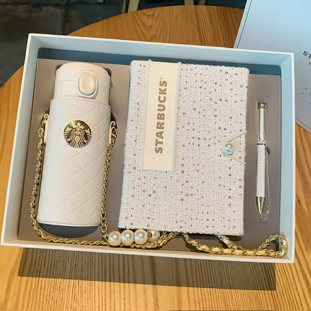Starbuck Official Store Starbuck Insulation Cup 355ml Pure White Notebook Set Pearl Chain Small Fragrance Cup Set Cup Gift Box Starbuck Tumbler O