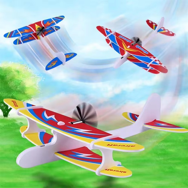 DIY Biplane เครื่องร่อนโฟม Powered โมเดลเครื่องบินกระดาษของเล่นชาร์จเครื่องบินไฟฟ้าชุดการศึกษาวิทยาศาสตร์ของเล่นสำหรับเด็กสีสุ่ม
