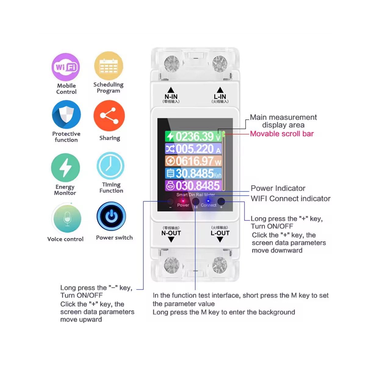 AT2PW 100A Tuya WIFI Din Rail Energy Meter Smart Switch Remote Control Replacement AC 220V Digital Volt Kwh Frequency Factor Meter