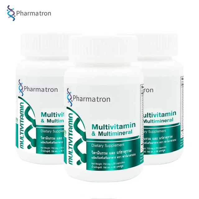 [แพ็ค 3 ขวด สุดคุ้ม] วิตามินรวม และ แร่ธาตุรวม ฟาร์มาตรอน Multivitamin and Multimineral Pharmatron Vitamin A B1 B2 B3 B5 B6 B7 B9 B12 C D E K Zinc Magnesi
